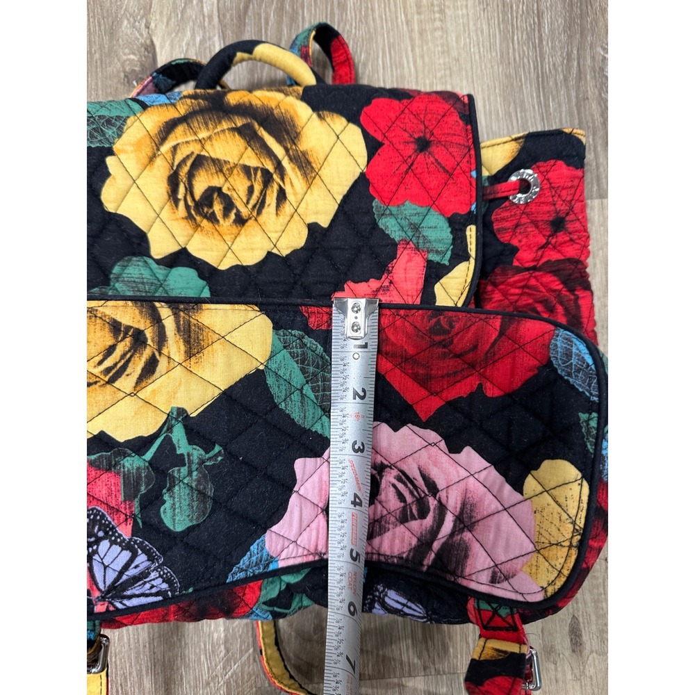 Vera Bradley Midnight Roses Quilted Cotton Backpack Floral Butterfly Black Bag - Picture 10 of 10
